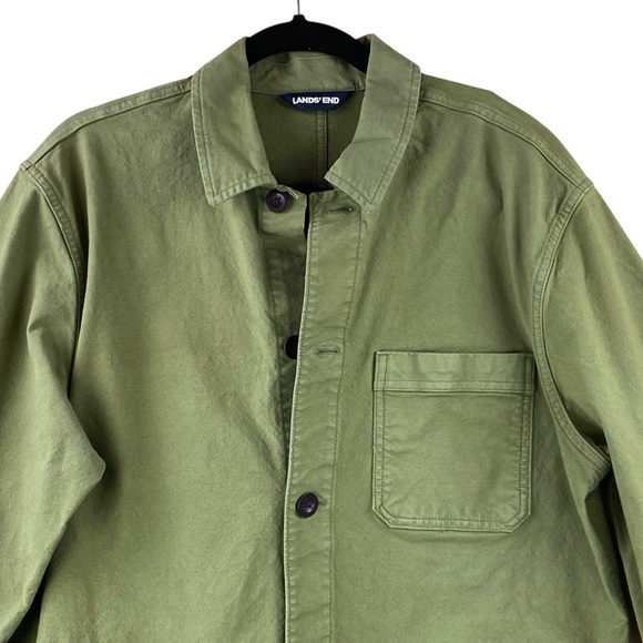 SOLD.   Lands’ End Canvas Utility Jacket Size M Olive Green Military Safari Barn - Picture 2 of 7